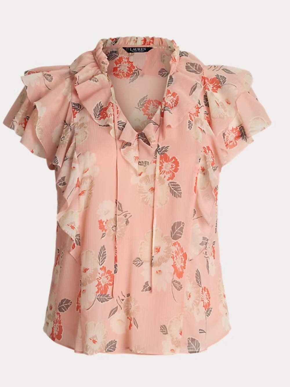 Ralph Lauren Pink Floral Ruffle-Trim Blouse